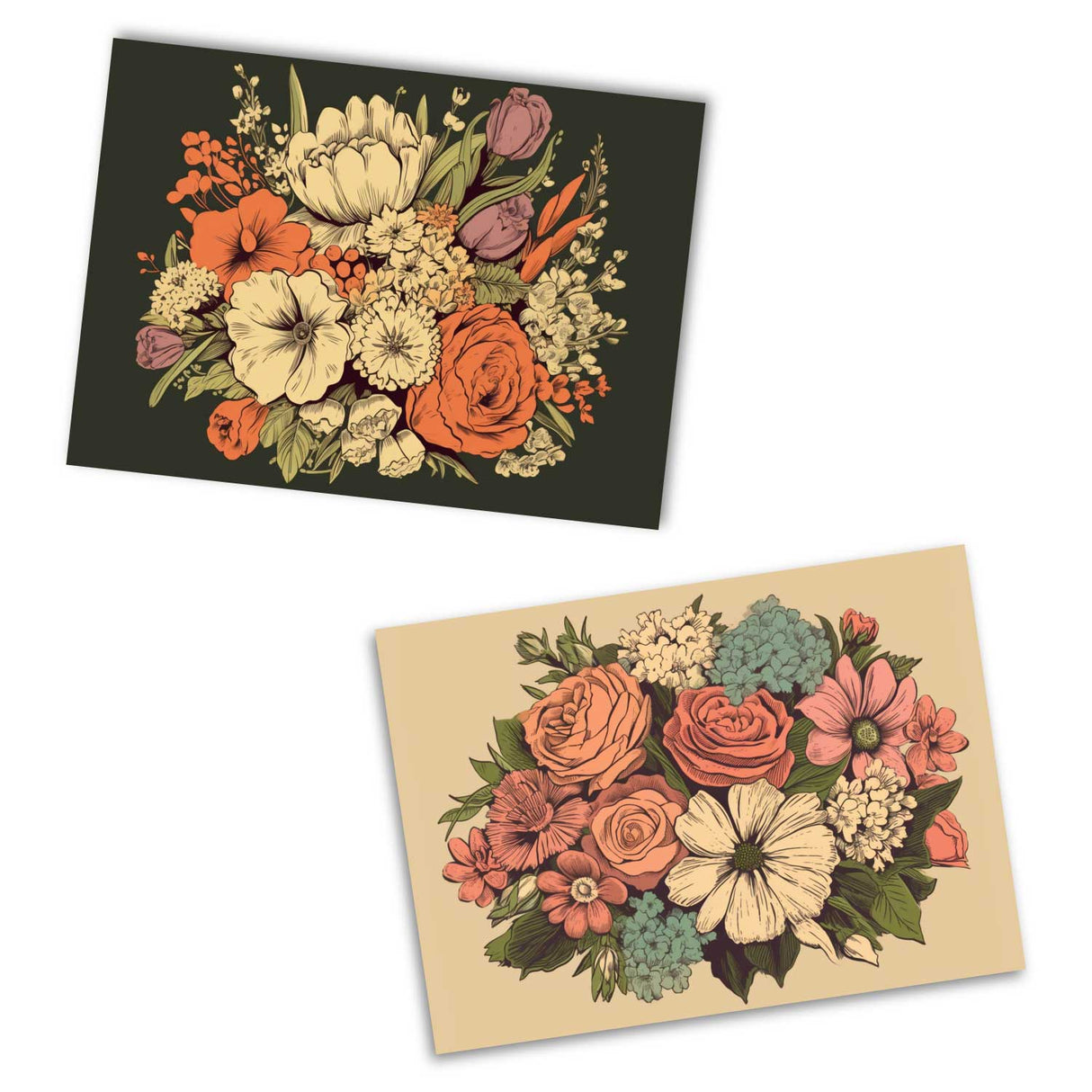 Frühling: Postkarten A6 Set (10 Cards) Vintage Illustration Blumen Grußkarten I Neutrale Grußkarten mit Blumensträußen