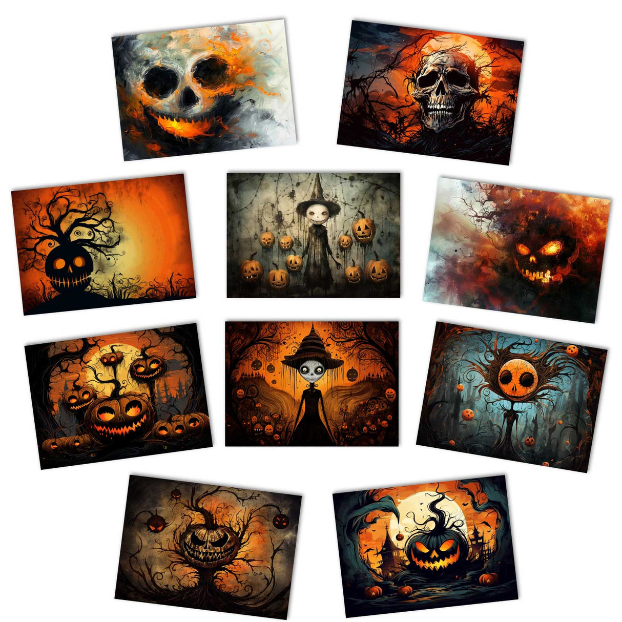 Halloween Grußkarten Set V3 (10 Karten) | Kunstvolle Halloween Karten