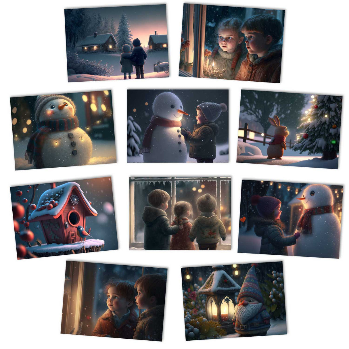 Winter card set - gift cards for children in a set (10 cards) | Pixar Style Christmas Cards | poison | Folded card or postcards (VOL2)