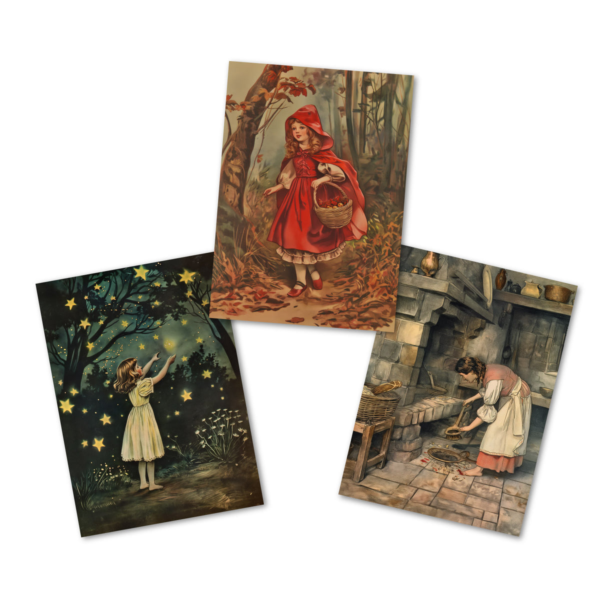 Traditionelle Märchenkarten Set (15 Karten) | Vintage Postkarten mit Märchen Motiven der Brüder Grimm - Illustration Vintage