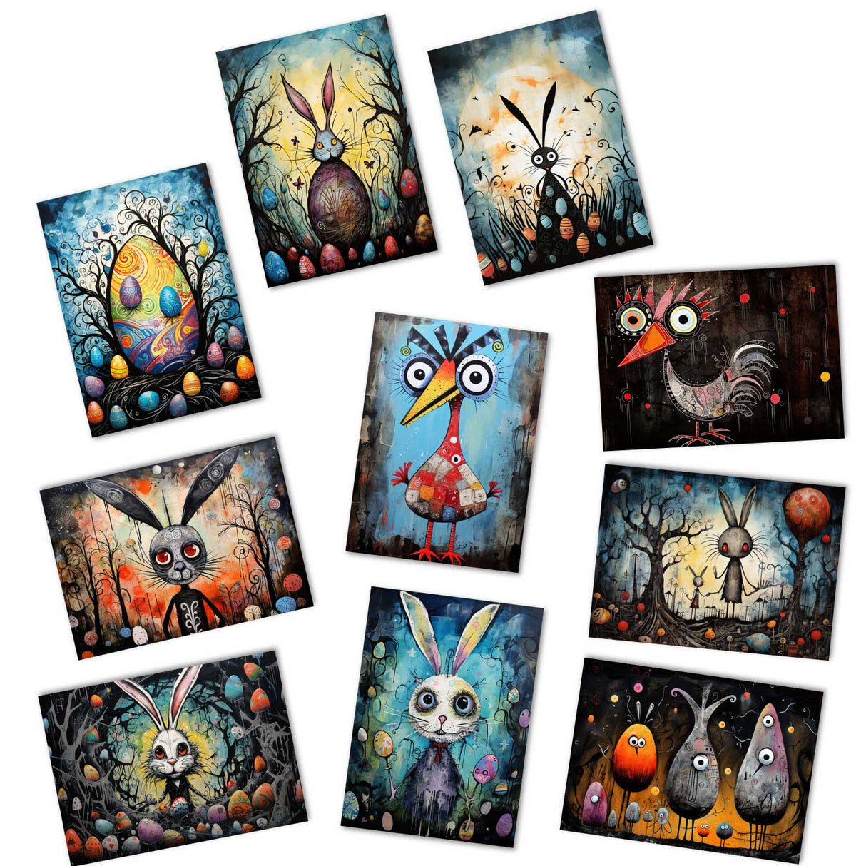 Ostern: Schaurig schöne Oster Grußkarten Set (10 Karten) | Kunstvolle grusselige Osterkarten | Karte mit Grußbotschaft | Tim Burton Style