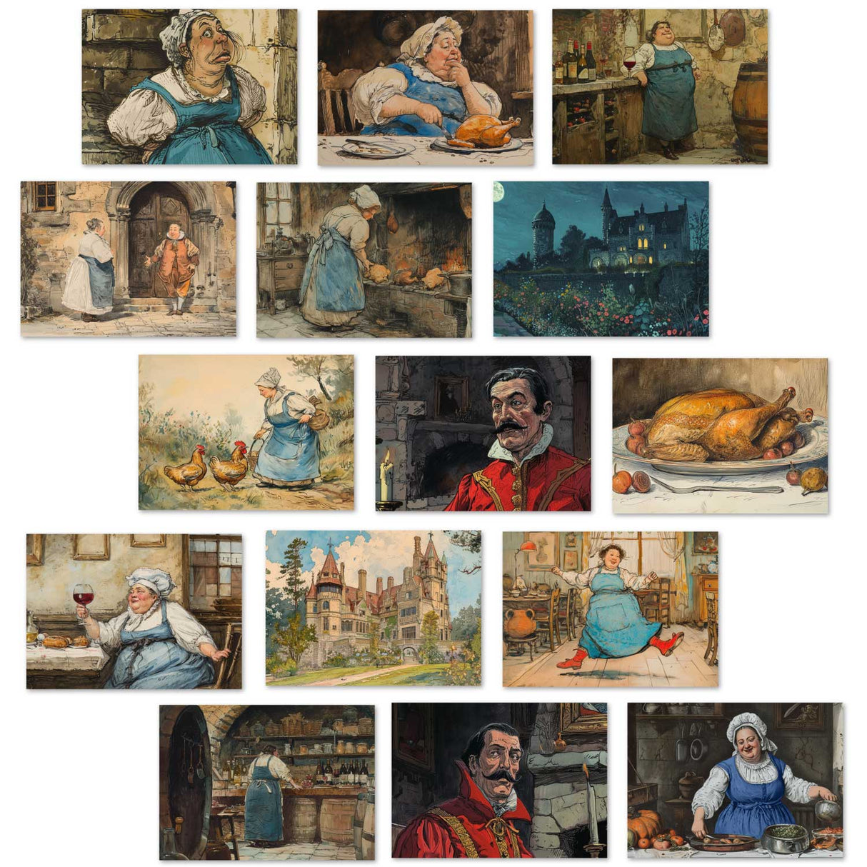 Die kluge Gretel Karten Set A6 (15 Cards) Illustriertes Märchen I von den Gebrüdern Grimm im Original I humorvolle Vintage Karten