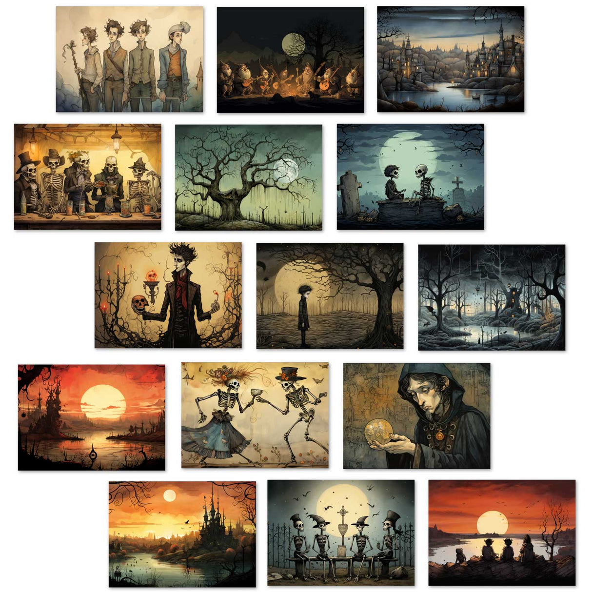 Der Mond Karten Set A6 (15 Cards) Illustriertes Märchen I von den Gebrüdern Grimm im Original als kunstvolles Set I Halloween Creepy Motive