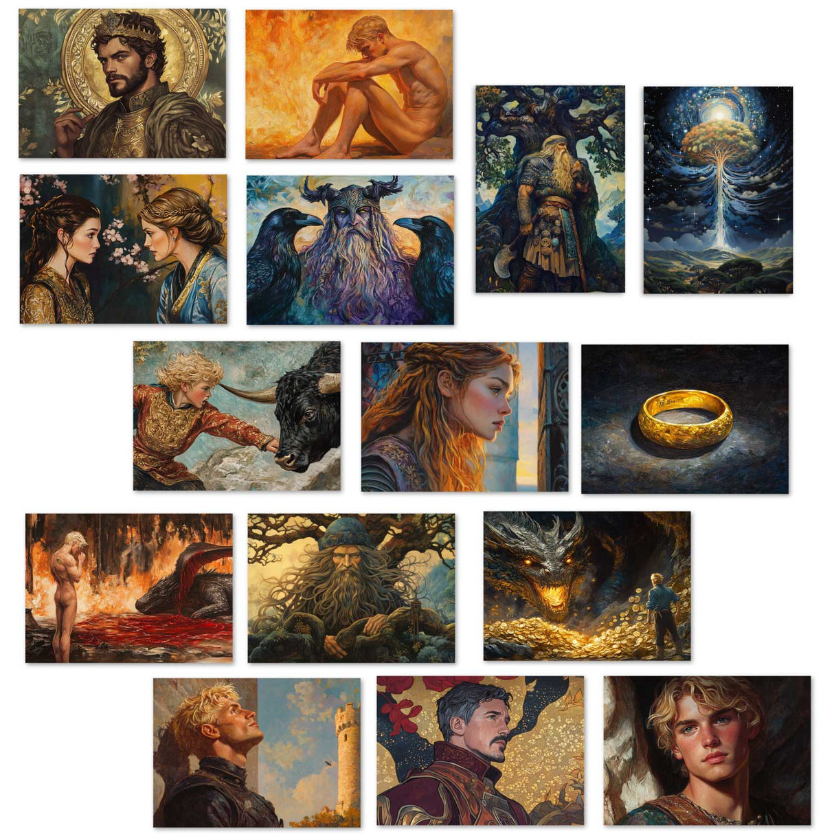 Siegfried - Teil 2 - Der Ring des Nibelungen Karten Set A6 (15 Cards) klassisch Illustrierte Legende I Siegfried I kunstvolles Set