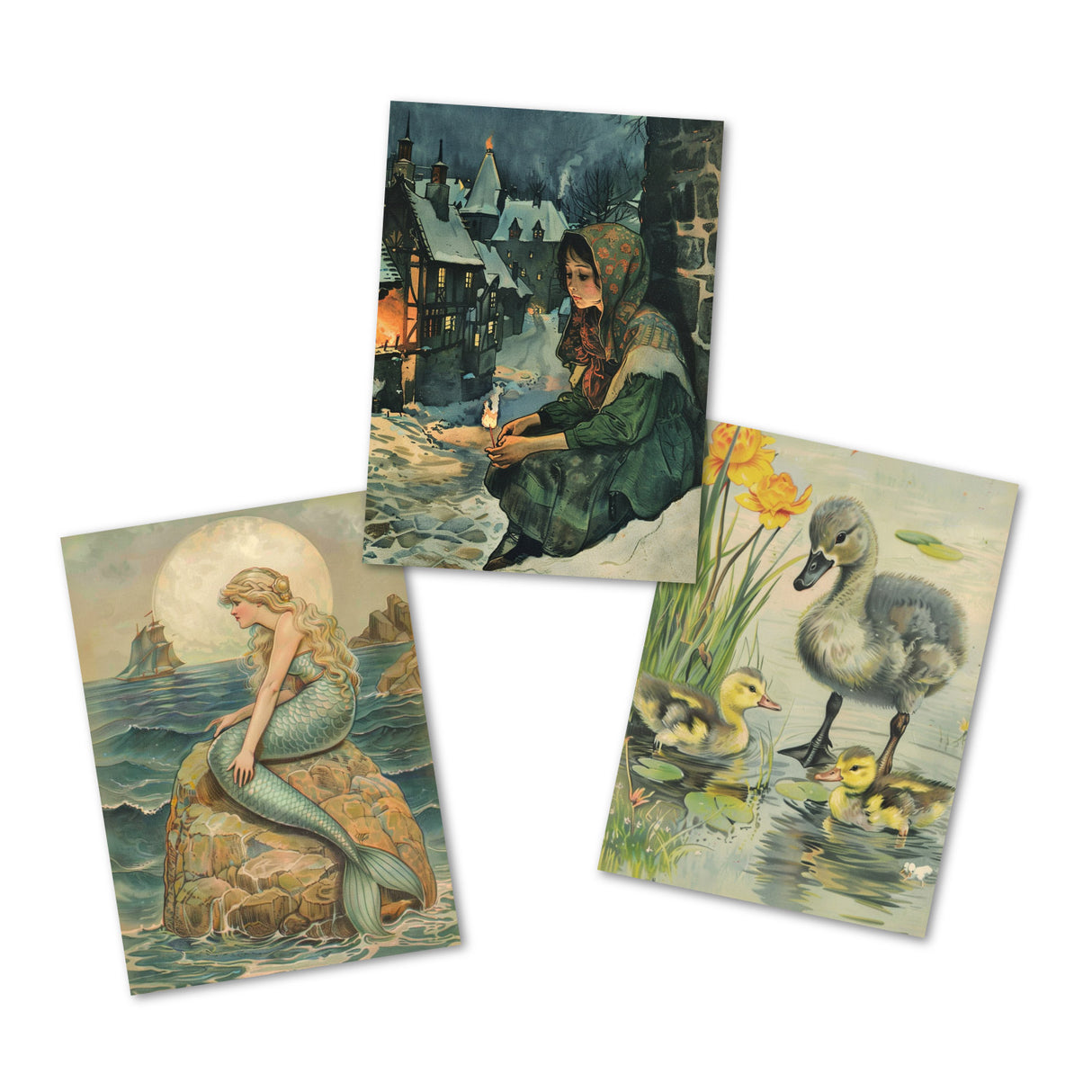 Traditionelle Märchenkarten Set (15 Karten) | Vintage Postkarten mit Märchen Motiven von Hans Christian Andersen - Illustration Vintage