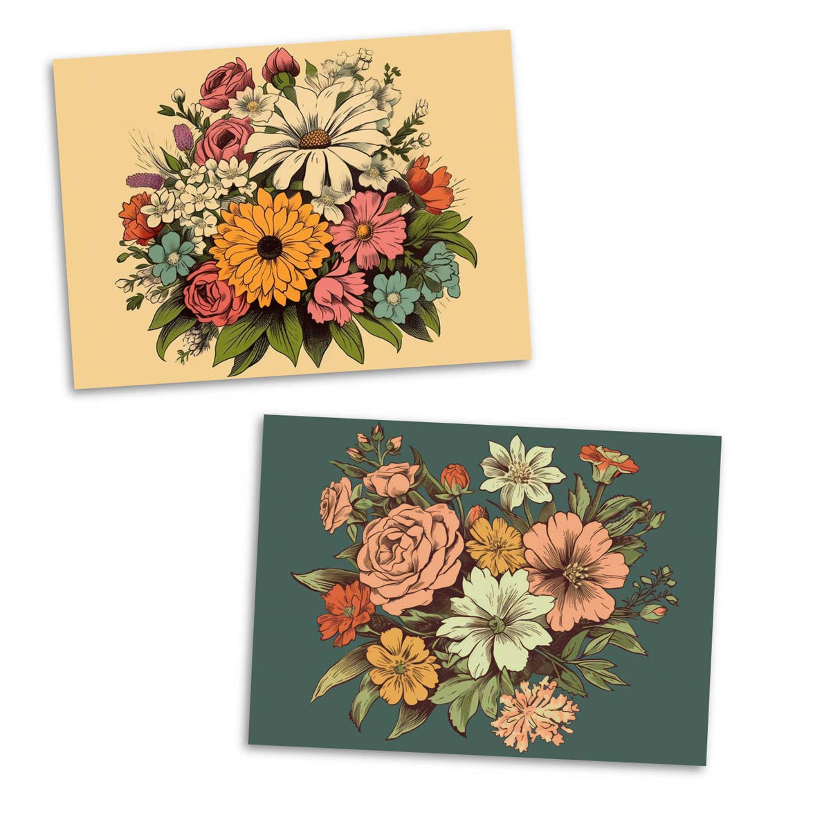 Frühling: Postkarten A6 Set (10 Cards) Vintage Illustration Blumen Grußkarten I Neutrale Grußkarten mit Blumensträußen