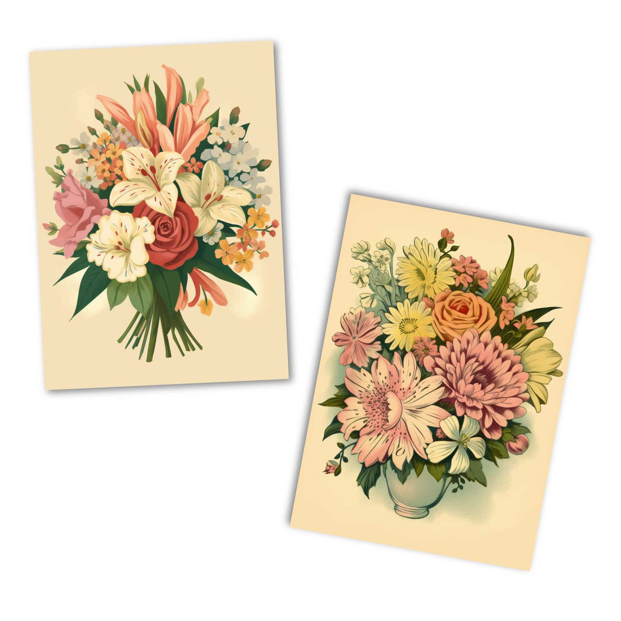 Frühling: Postkarten A6 Set (10 Cards) Vintage Illustration Blumen Grußkarten I Neutrale Grußkarten mit Blumensträußen