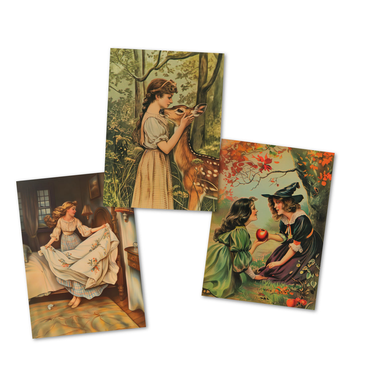 Traditionelle Märchenkarten Set (15 Karten) | Vintage Postkarten mit Märchen Motiven der Brüder Grimm - Illustration Vintage