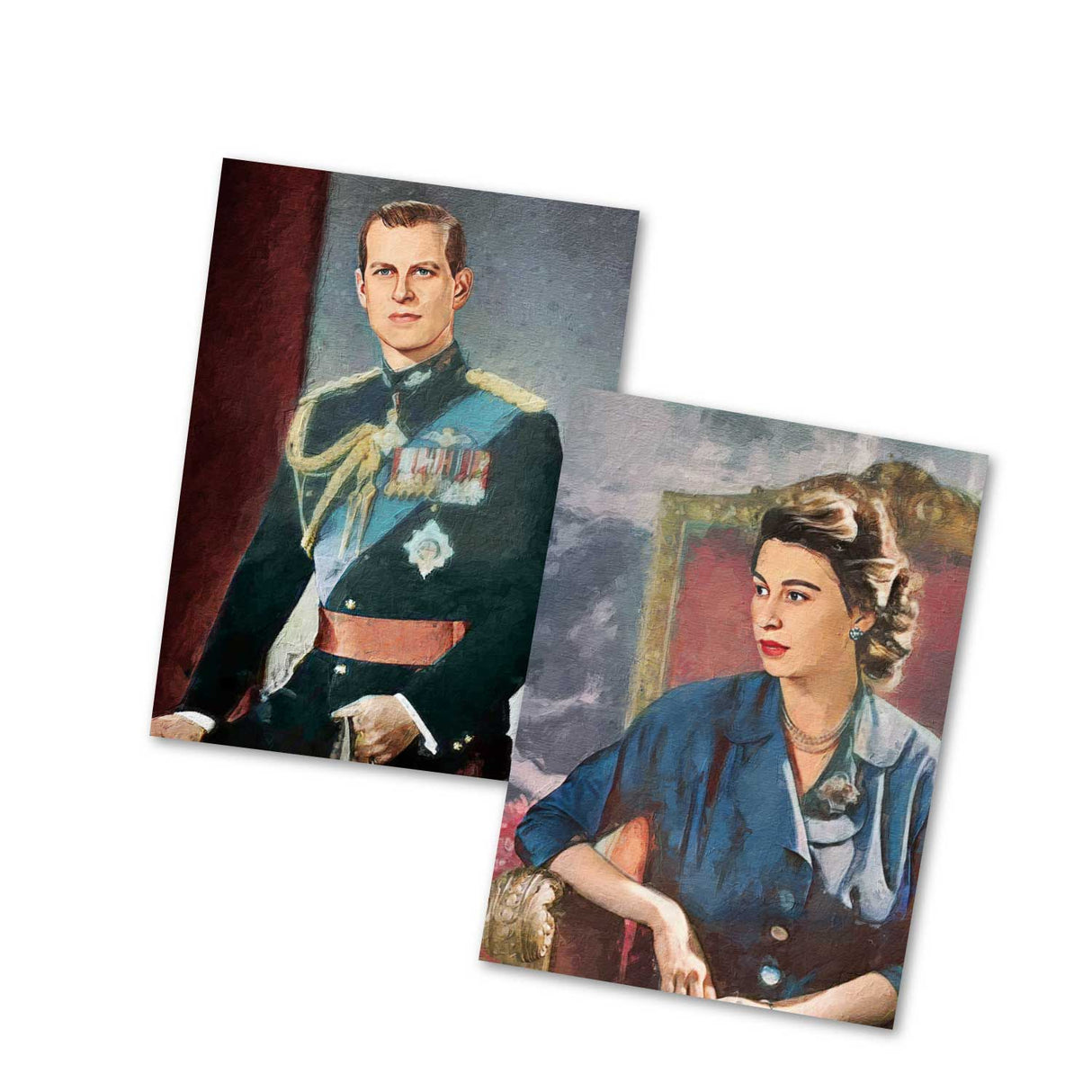 Postkarten A6 Set (8 Cards) Queen Elisabeth II Prince Philip I digital Painting I Royal Family I Queen Jubiläum