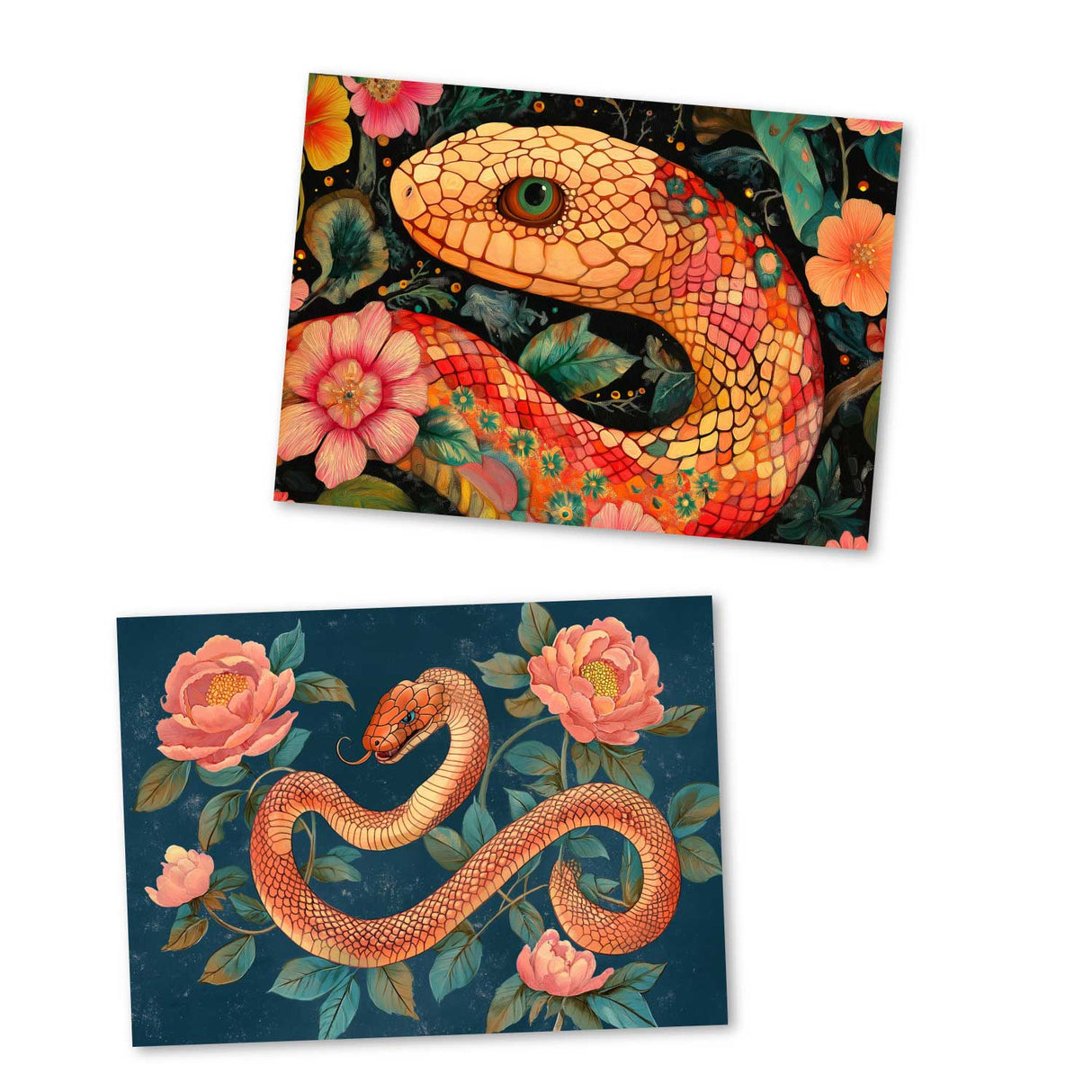 Jahr der Schlange 2025 Postkarten A6 Set (10 Cards) Schlangen Jahr chinesische Sternzeichen asiatische Kultur I Kunstvolle Schlangen Karten