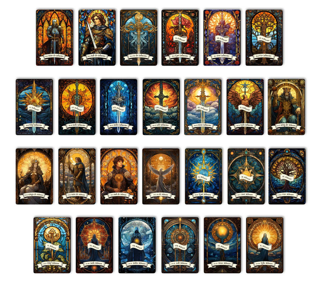 Kunstvolle Tarotkarten im Set (78 Karten) | Tarot Deck mit 78 Tarot Karten in drei größen | deutsch und englisch erhältlich | matt farbdruck