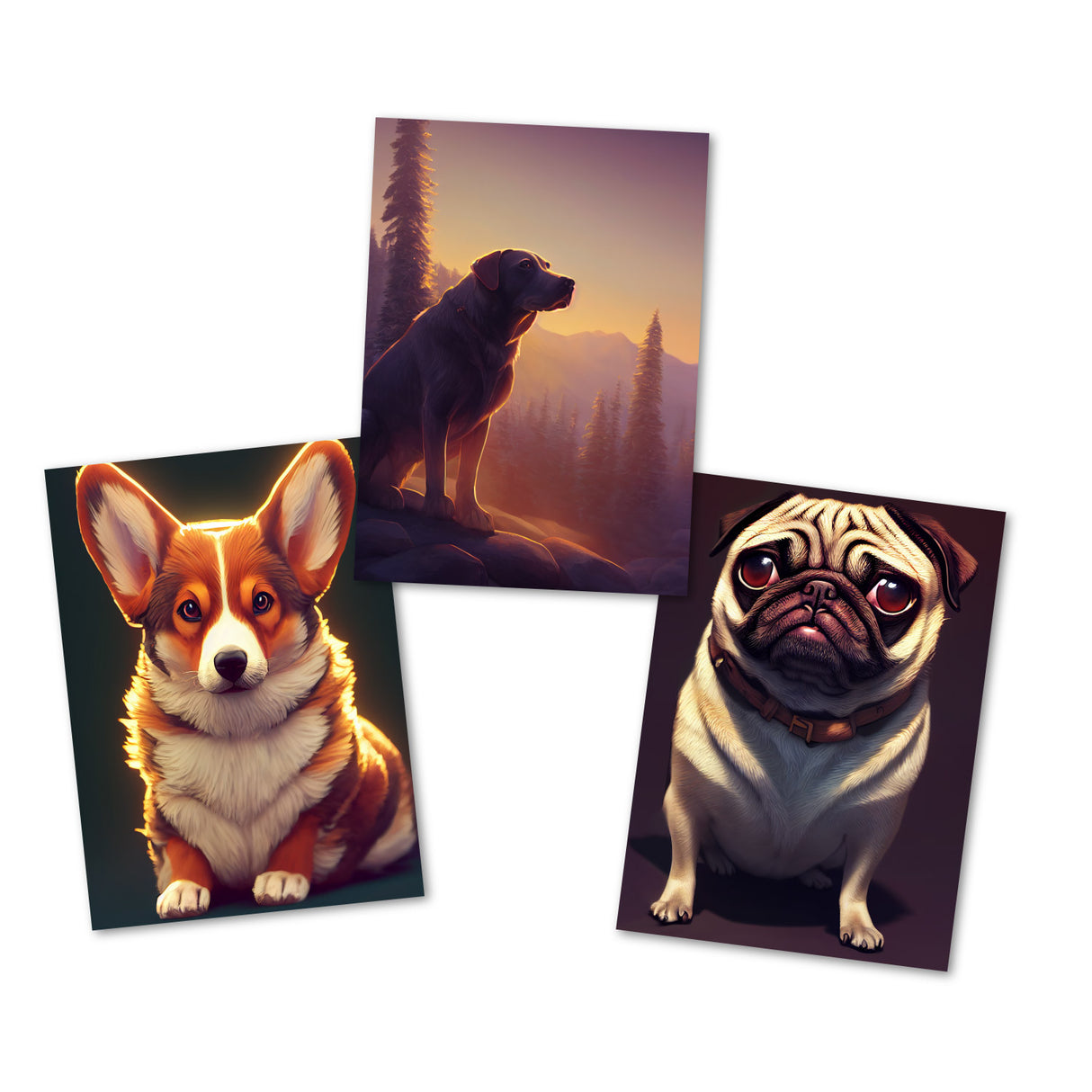 Postkarten A6 Set (14 Cards) Süße Hunderassen Portraits I digital Painting I Französische Bulldogge Labrador Chihuahua Jack Russell Terrier