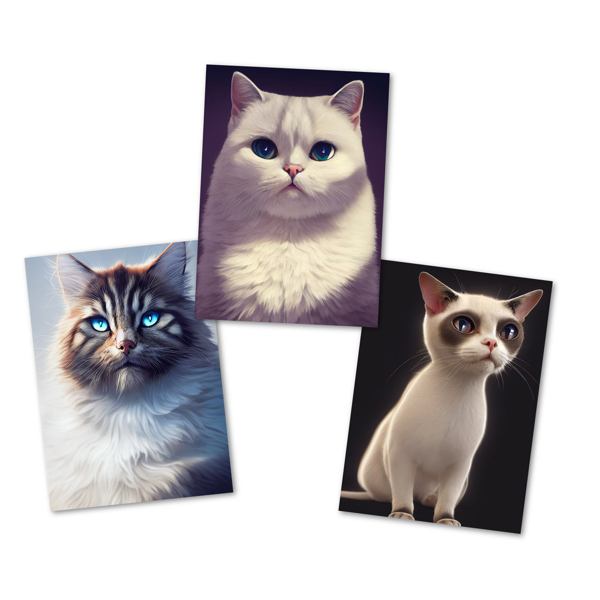 Postkarten A6 Set (15 Cards) Süße Katzen in verschiedenen Rassen Portraits I digital Painting