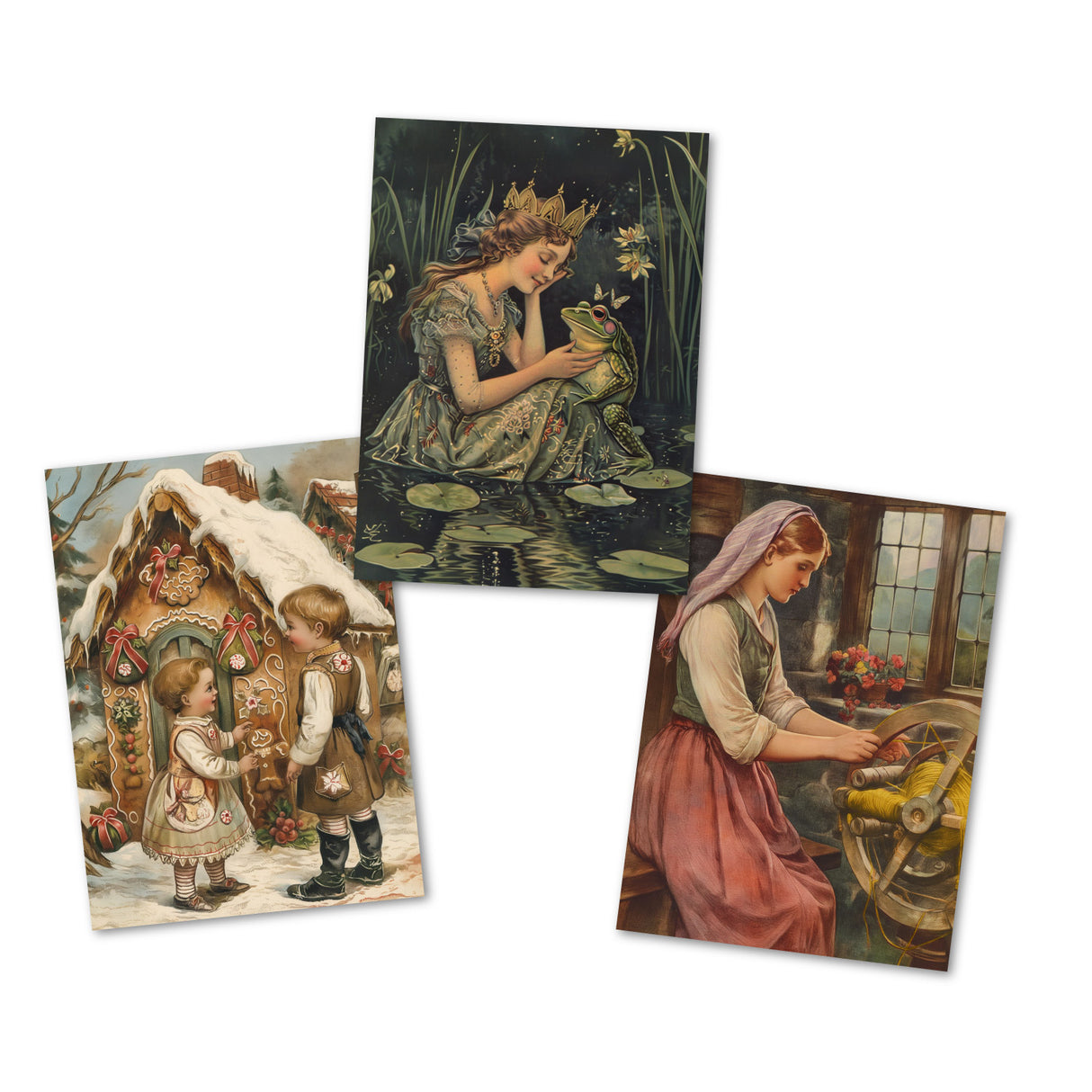 Traditionelle Märchenkarten Set (15 Karten) | Vintage Postkarten mit Märchen Motiven der Brüder Grimm - Illustration Vintage