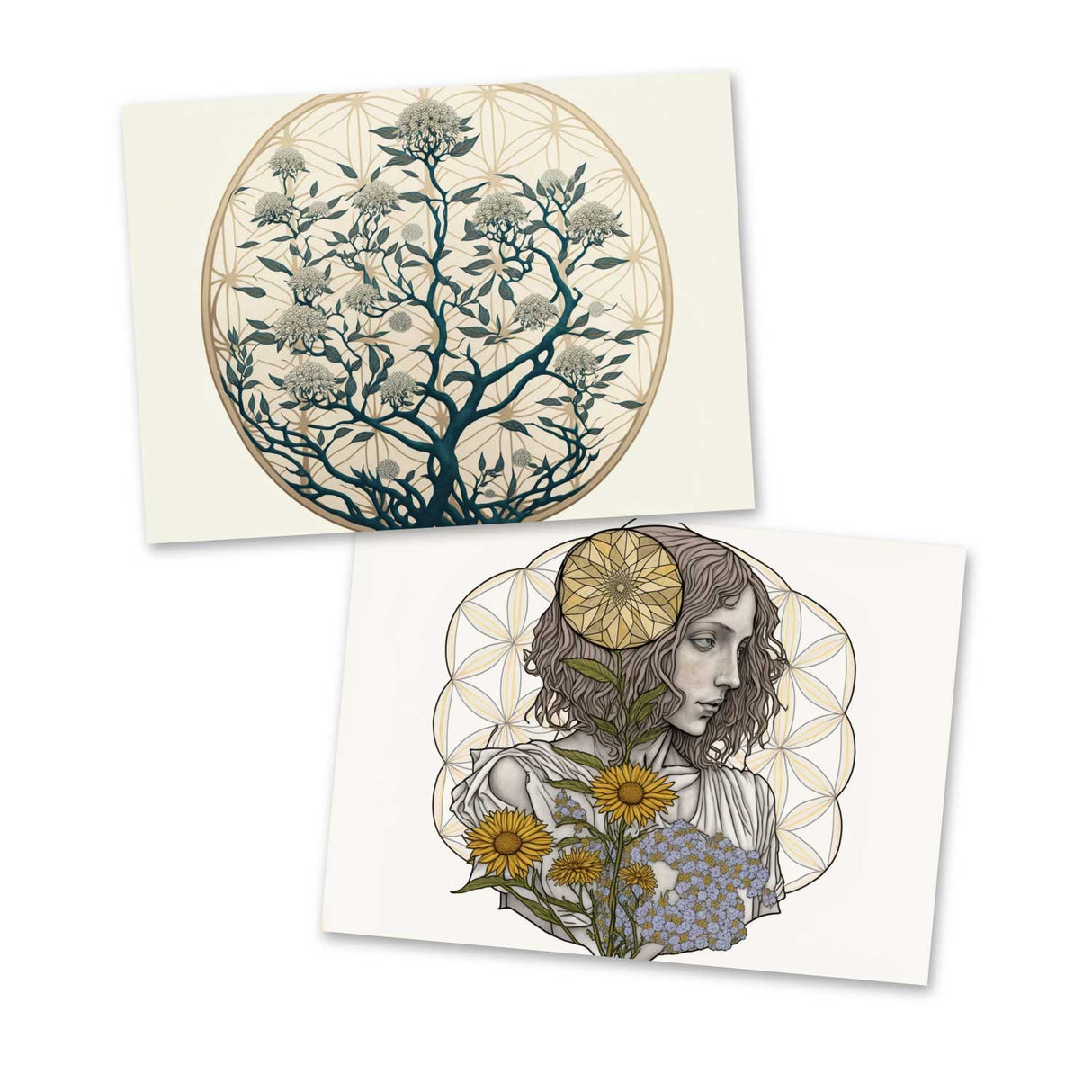 Buddha Meditation Karten Set (13 Karten) | Mandala Grußkarten | Neutral | Wanddekoration | Wasserfarben Aquarell I Wandbild Buddha