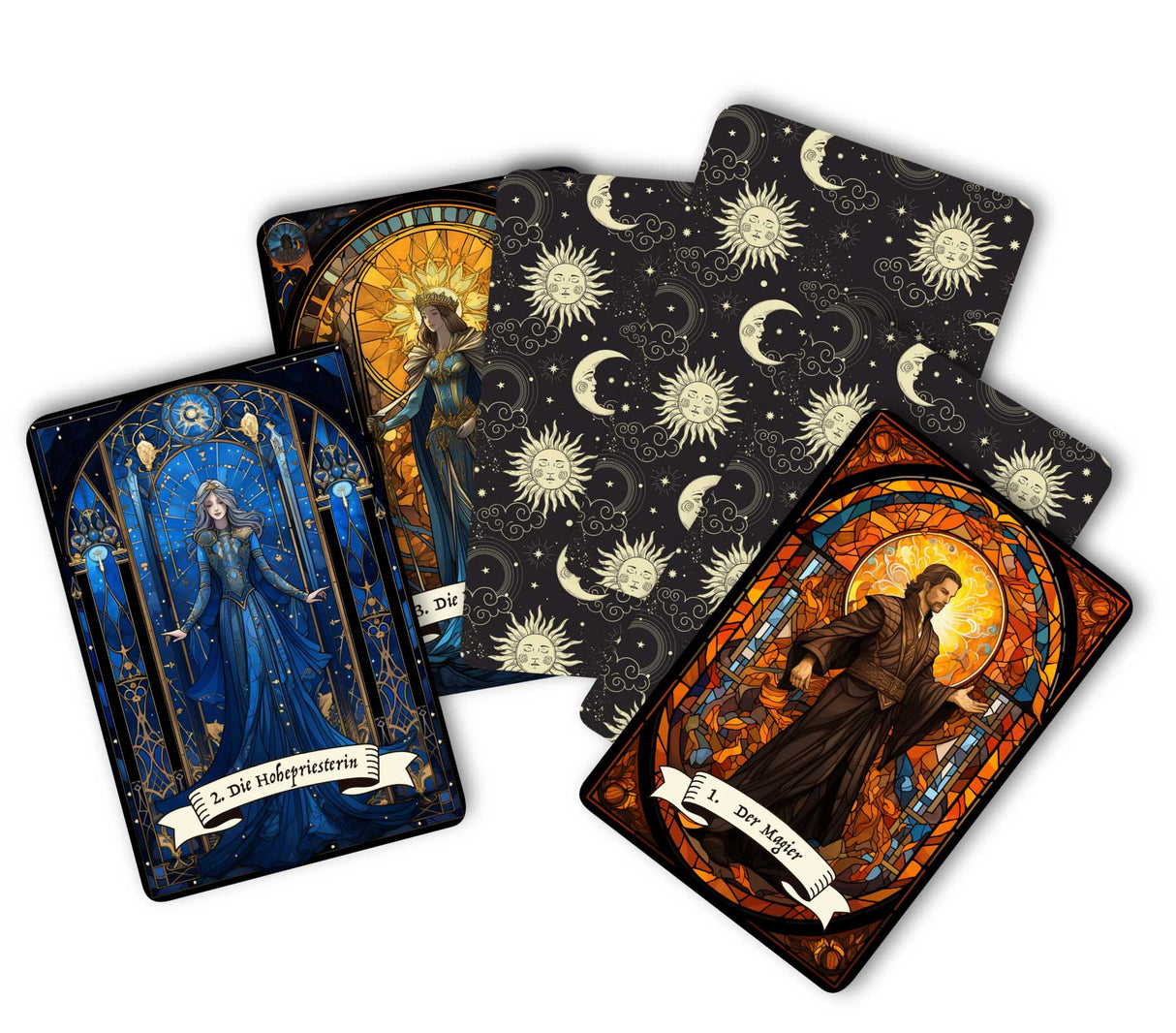 Kunstvolle Tarotkarten im Set (78 Karten) | Tarot Deck mit 78 Tarot Karten in drei größen | deutsch und englisch erhältlich | matt farbdruck