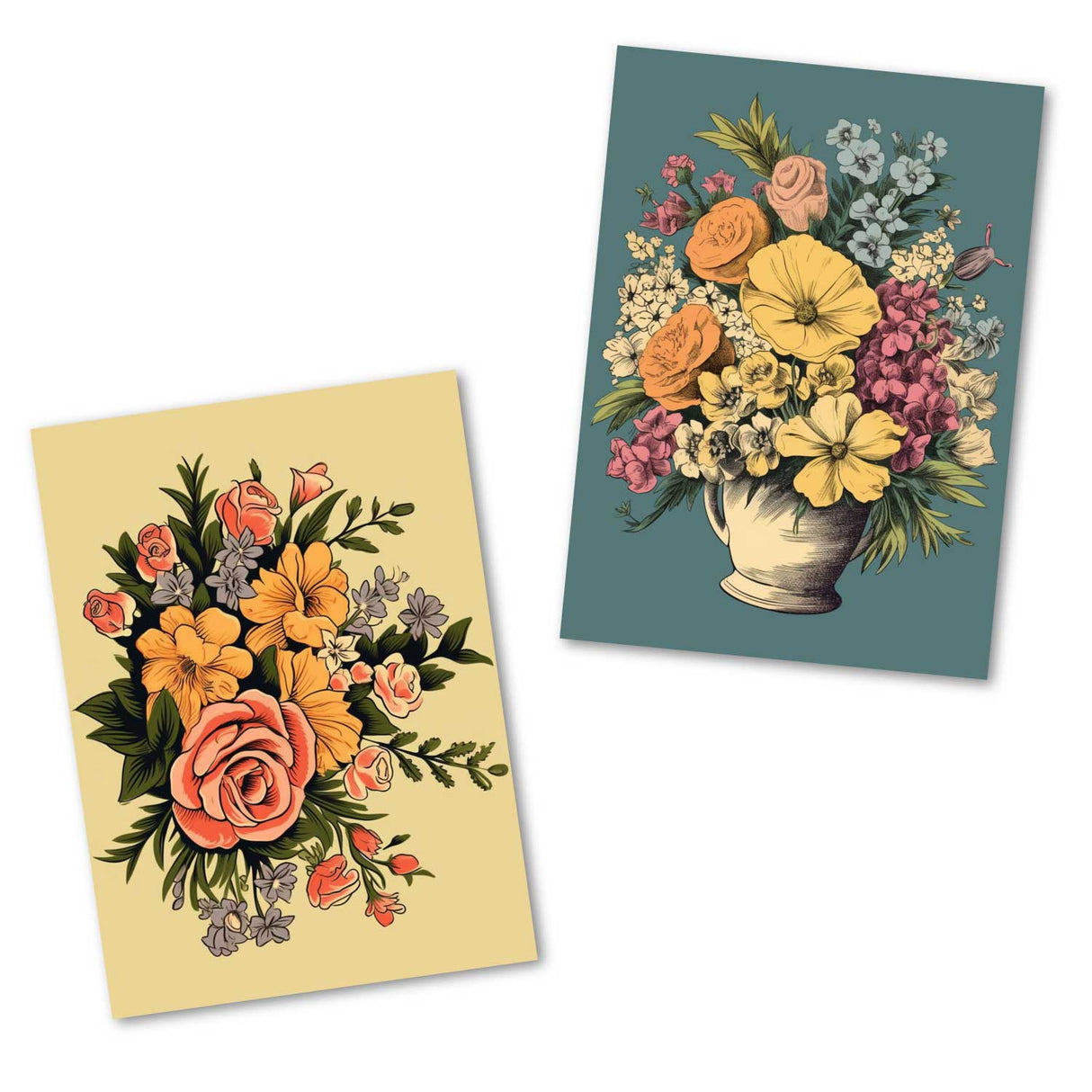 Frühling: Postkarten A6 Set (10 Cards) Vintage Illustration Blumen Grußkarten I Neutrale Grußkarten mit Blumensträußen