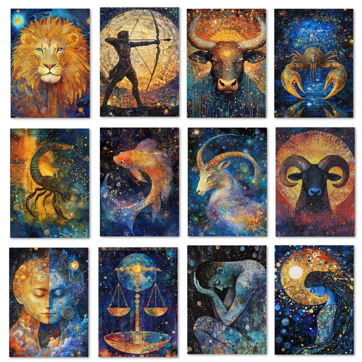 Zodiac sign card set (12 cards) I Greeting cards, folding cards and postcards with motifs of the zodiac signs