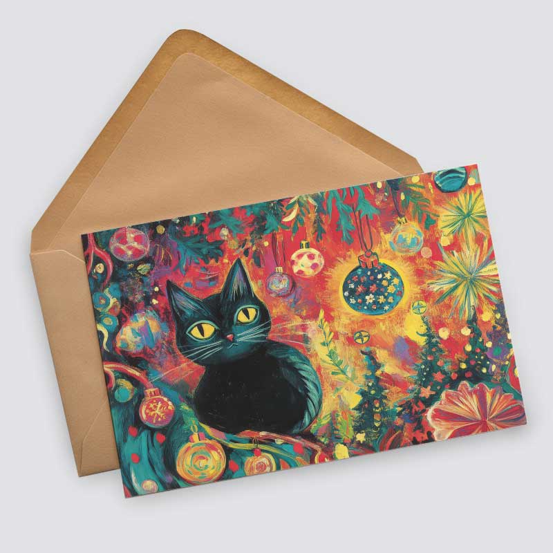 Weihnachtskarten Set Katzen | 12 festliche Karten mit Katzenmotiven | A6 Postkarten oder Klappkarten | Bunte Weihnachtsgrüße für Katzenfans