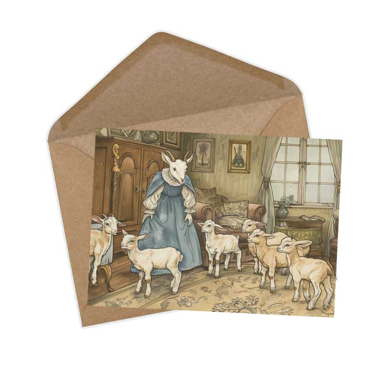 Der Wolf und die sieben jungen Geißlein Karten Set A6 (15 Cards) Illustriertes Märchen I von den Brüdern Grimm im Original I Vintage Karten