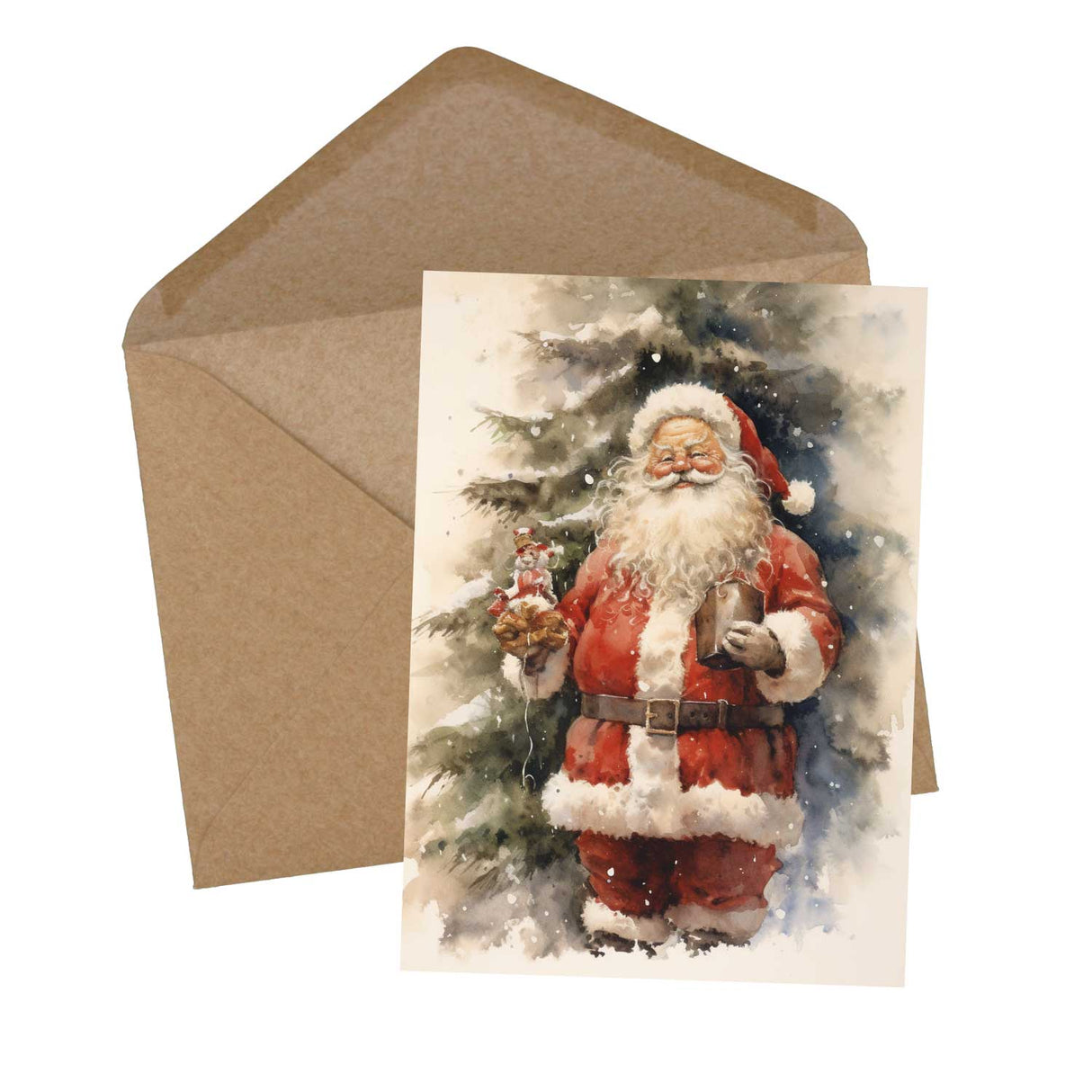 Santa Clause V2- Weihnachtskarten (10 Karten) | Vintage Weihnachten | Geschenk | Aquarellzeichnung Nikolaus I Postkarte Klappkarte