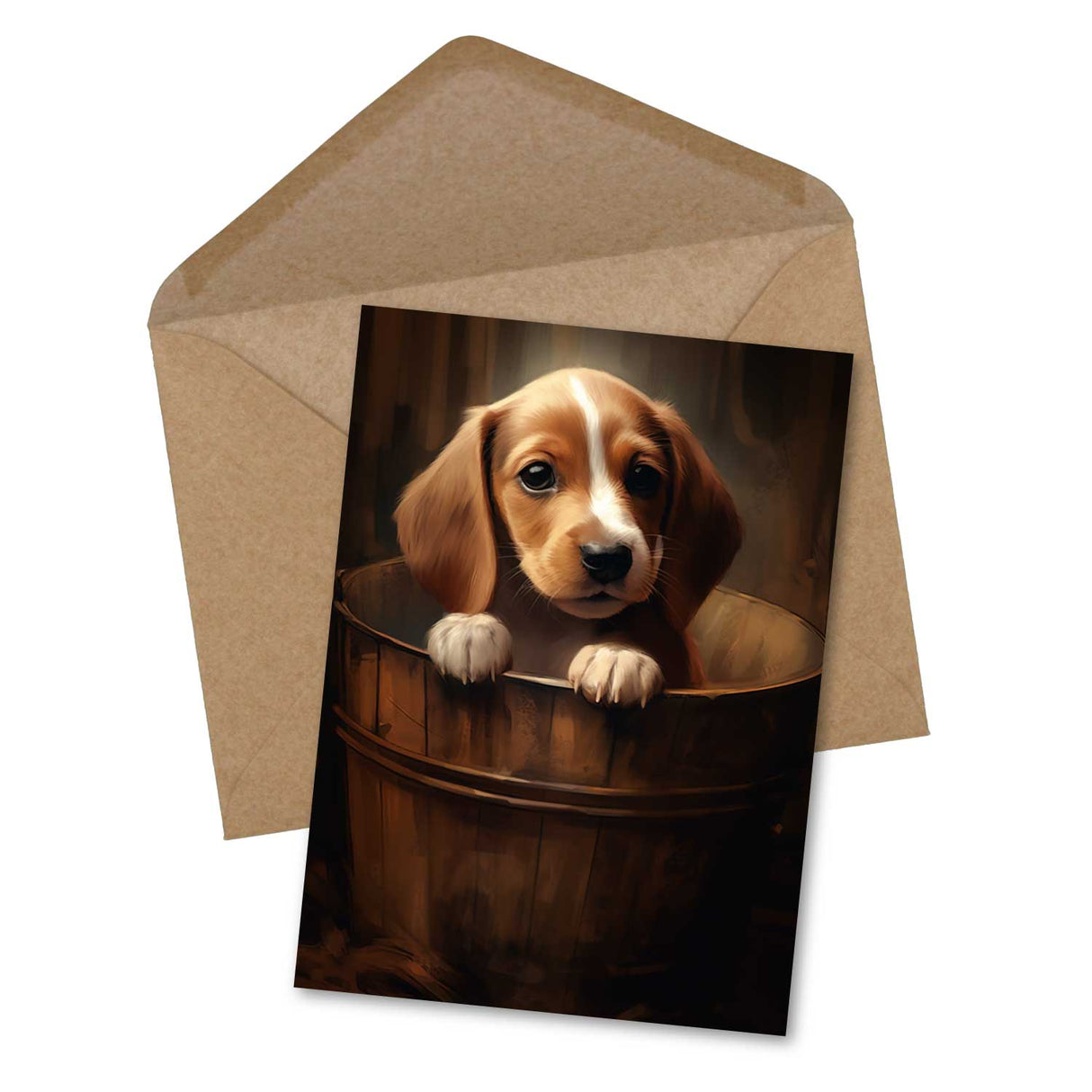 Hundewelpen Grußkarten Set (15 Karten) | Süße kunstvolle Karten mit Welpen verschiedener Rassen | Digital Painting - Oil - Einzel Set