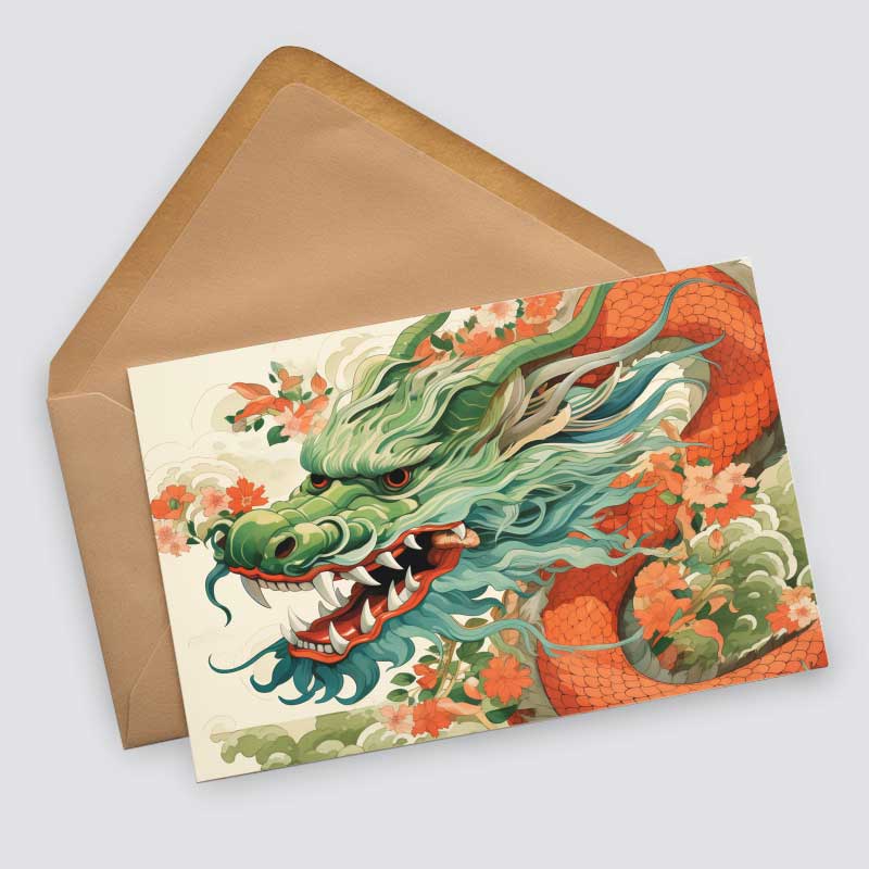 Jahr des Drachen Postkarten A6 Set (10 Cards) Drachen Jahr chinesische Sternzeichen asiatische Kultur I Kunstvolle Drachen Karten