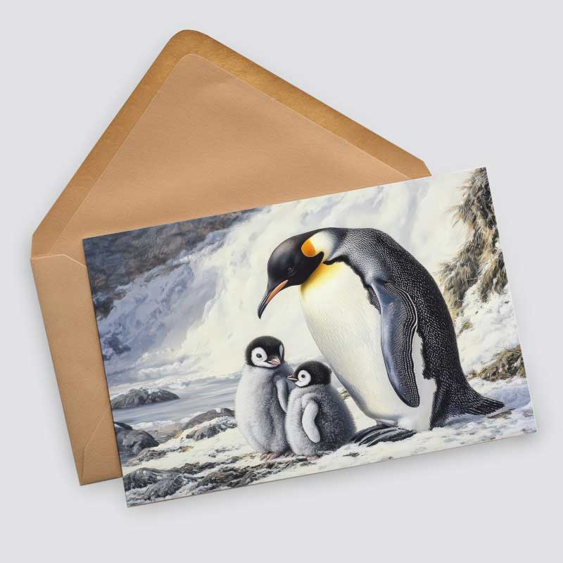 Tiere Safari mit Tierbaby Postkarten A6 Set (12 Cards) I Grußkarten und Geburtstagskarten I Pinguin Löwe Tiger Panda Pferd Affe Kuh Katze