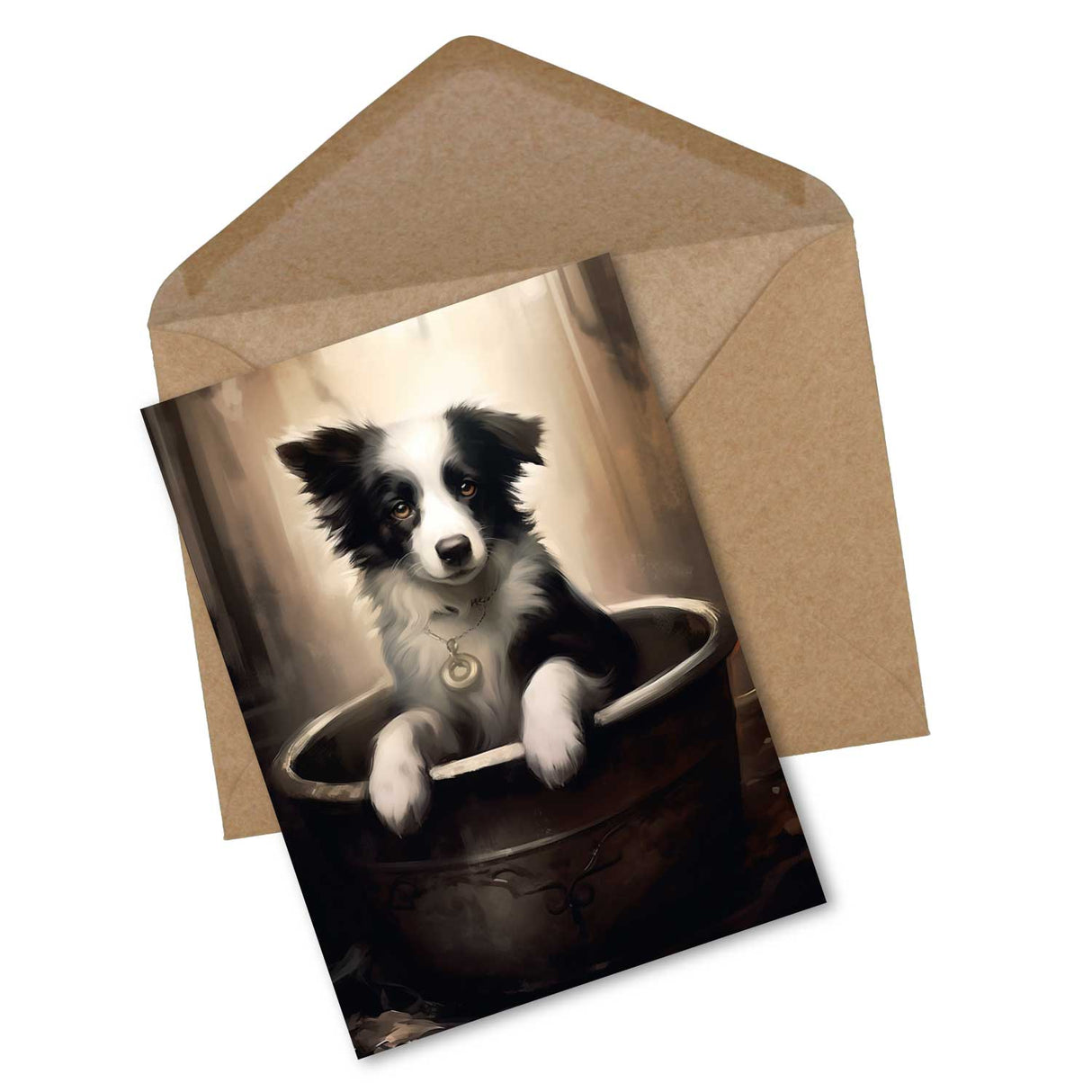 Hundewelpen Grußkarten Set (15 Karten) | Süße kunstvolle Karten mit Welpen verschiedener Rassen | Digital Painting - Oil - Einzel Set