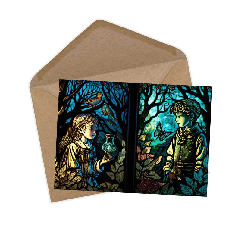 Hänsel und Gretel Karten Set A6 (15 Cards) Illustrierte Märchen Stained Glass I von den Gebrüdern Grimm im Original als kunstvolles Set