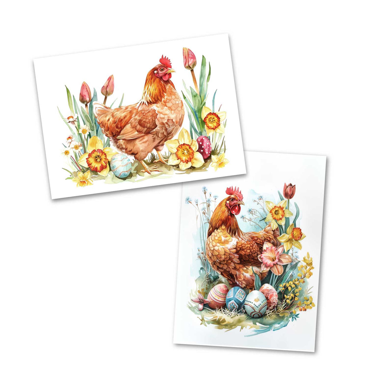 Easter Greeting Cards Set (10 Cards) | Easter bunnies, chicks, tulips and flowers | poison | wall decoration | Postcards, folding cards set V2
