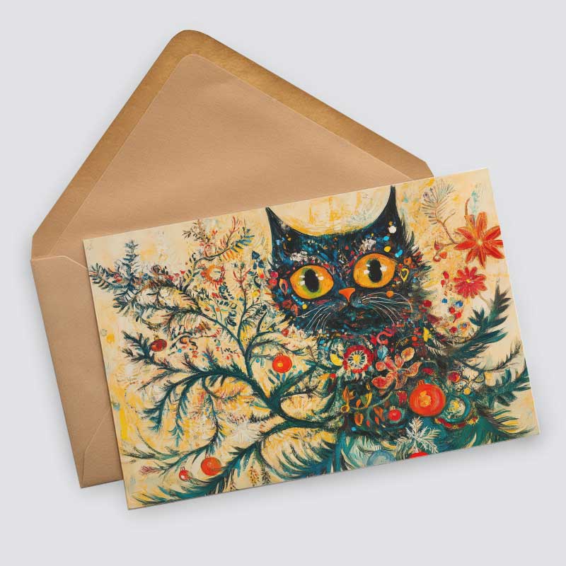 Weihnachtskarten Set Katzen | 12 festliche Karten mit Katzenmotiven | A6 Postkarten oder Klappkarten | Bunte Weihnachtsgrüße für Katzenfans