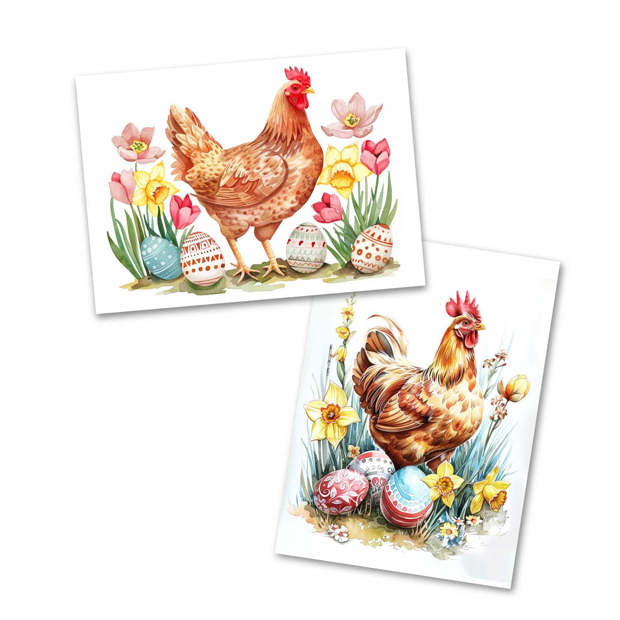 Easter Greeting Cards Set (10 Cards) | Easter bunnies, chicks, tulips and flowers | poison | wall decoration | Postcards, folding cards set V2