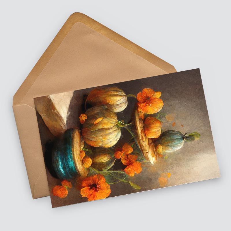 Postkarten A6 Set (10 Cards) Vintage Herbstblumen Kürbisse I digital Painting I Neutrale Grußkarten mit herbstlichen Aquarellmalerei