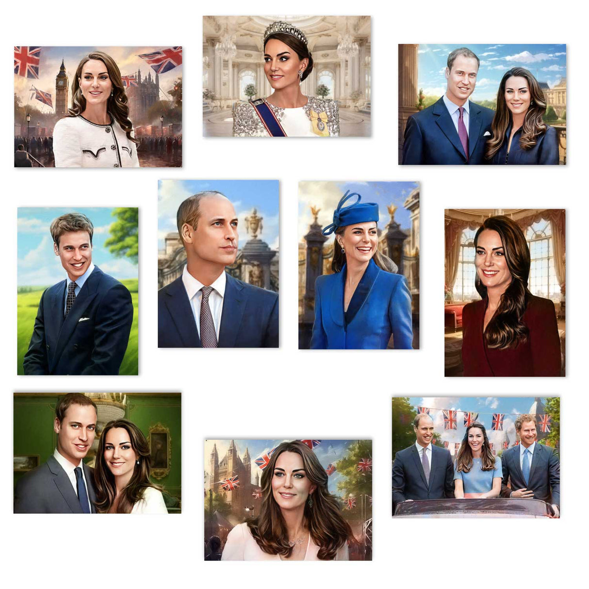 Prinz William & Kate Postkarten A6 Set (10 Cards) Royals I Painting I Royal Family I Prince William and Kate Middleton