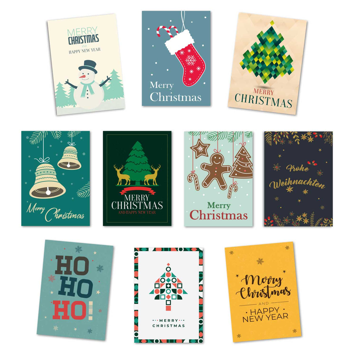 Klassische Weihnachts-, Grußkarten Set (10 Karten) | Grafische Weihnachtskarten | Geschenk | Grußbotschaft | Postkarte | minimalistisch Weihnachtsfest
