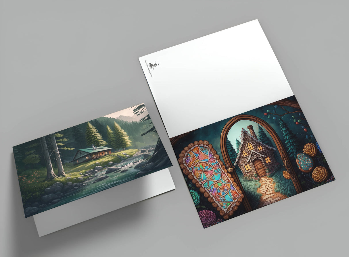 Hänsel und Gretel Karten Set A6 (15 Cards) Illustrierte Märchen Stained Glass I von den Gebrüdern Grimm im Original als kunstvolles Set