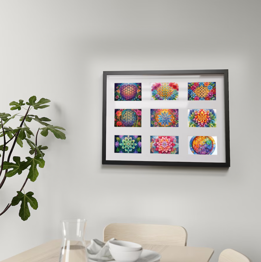 Colorful Flower of Life Card Set (10 cards) | Flower of Life | Poison | Wall Decoration | Image Deco Spiritual | decoration
