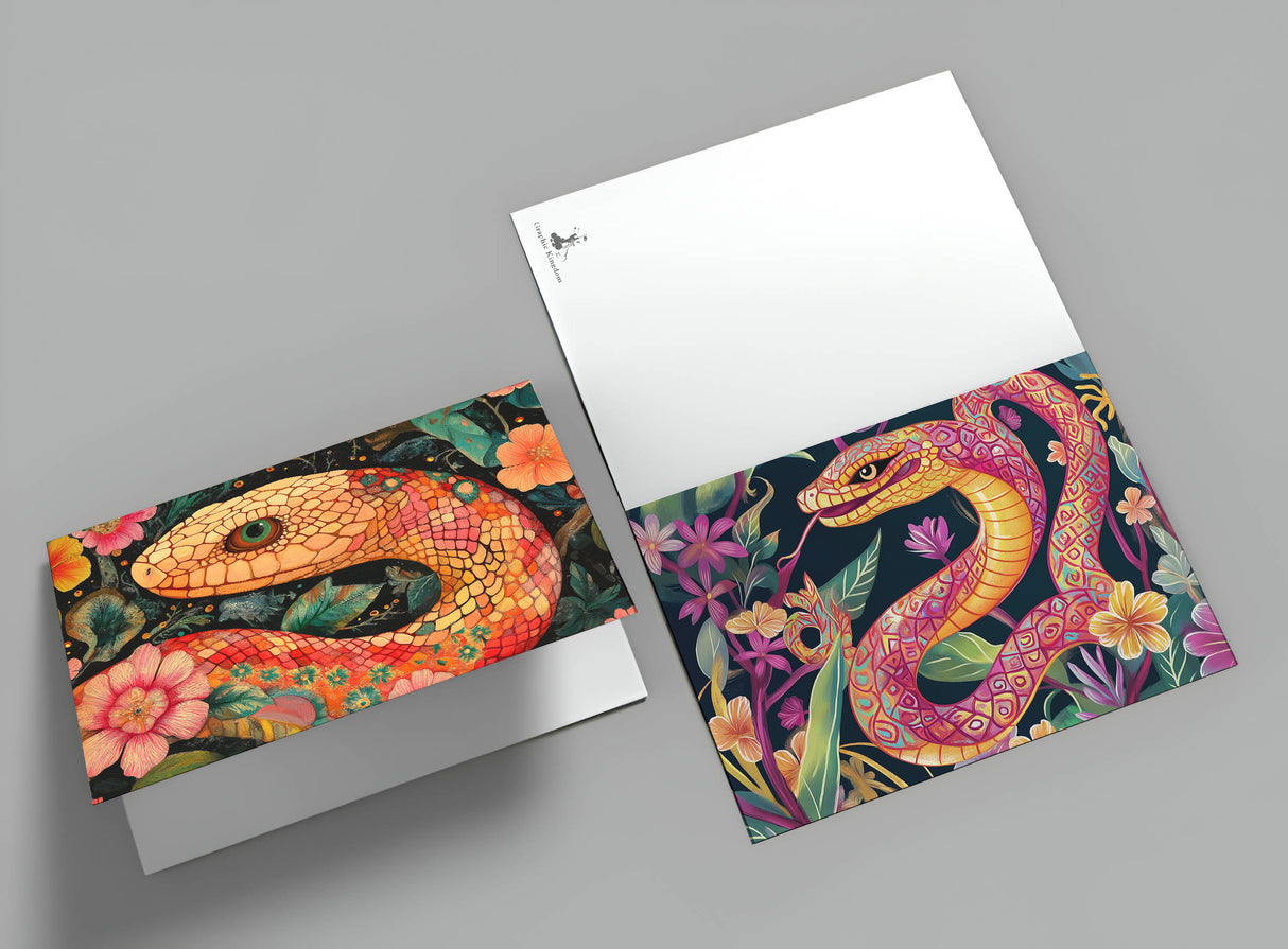 Jahr der Schlange 2025 Postkarten A6 Set (10 Cards) Schlangen Jahr chinesische Sternzeichen asiatische Kultur I Kunstvolle Schlangen Karten