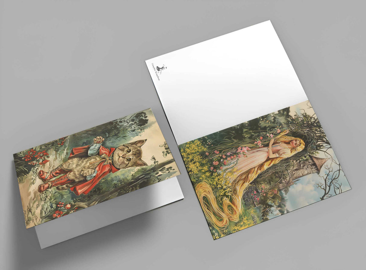 Traditionelle Märchenkarten Set (15 Karten) | Vintage Postkarten mit Märchen Motiven der Brüder Grimm - Illustration Vintage