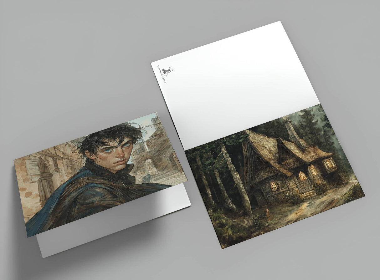 Der Teufel mit den drei goldenen Haaren Karten Set A6 (15 Cards) Illustrierte Märchen Zeichnung I von den Brüdern Grimm im Original