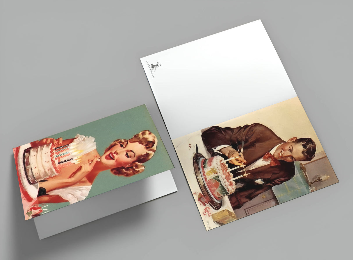 Vintage 50 Style Geburtstagskarten - Grußkarten Set (10 Karten) | Acryl Look im 50s Style | Postkarte oder Klappkarte | Acyrlmalerei