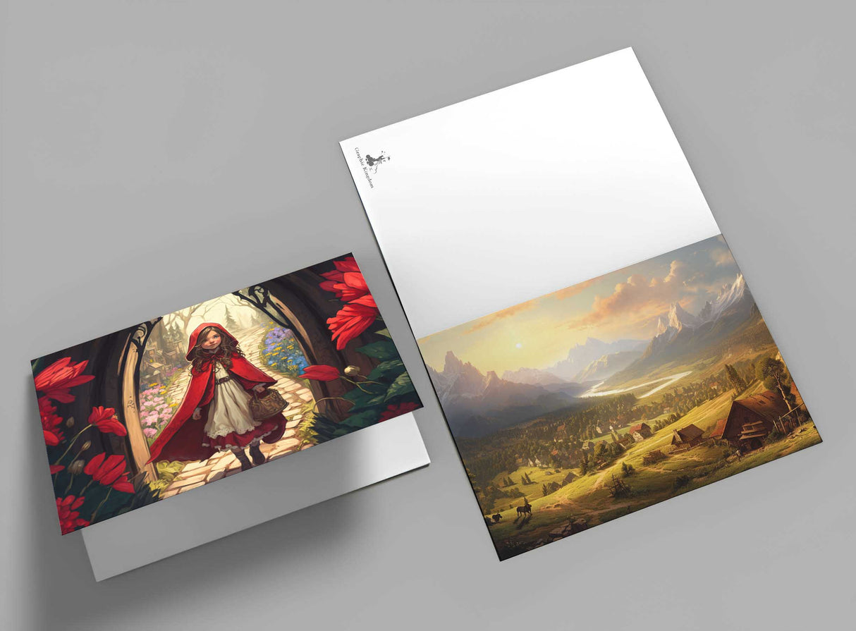 Rotkäppchen (15 Cards) Illustrierte Märchen Stained Glass I von den Gebrüdern Grimm im Original als kunstvolles Set