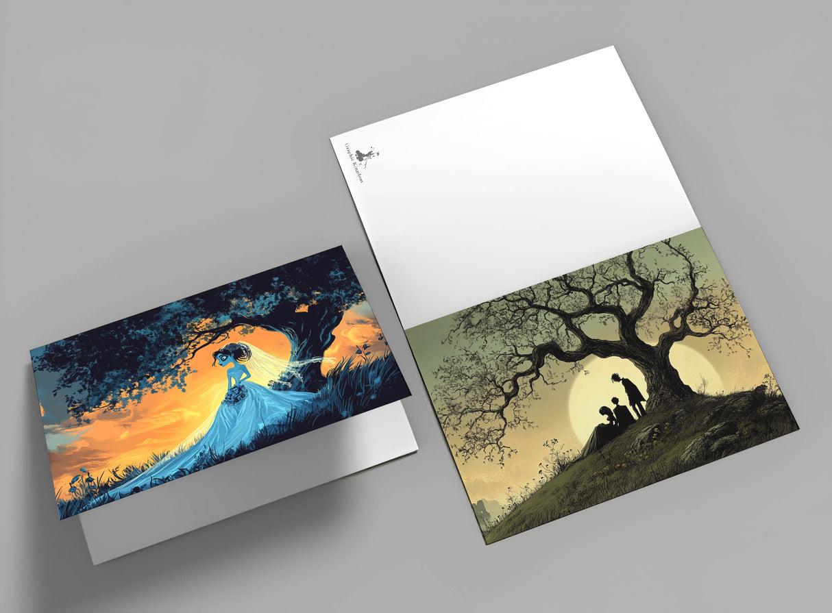 Die Leichenbraut Karten Set A6 (15 Cards) Illustriertes Märchen I jüdisches Märchen im Original als kunstvolles Set I Halloween Corpse Bride Creepy Motive