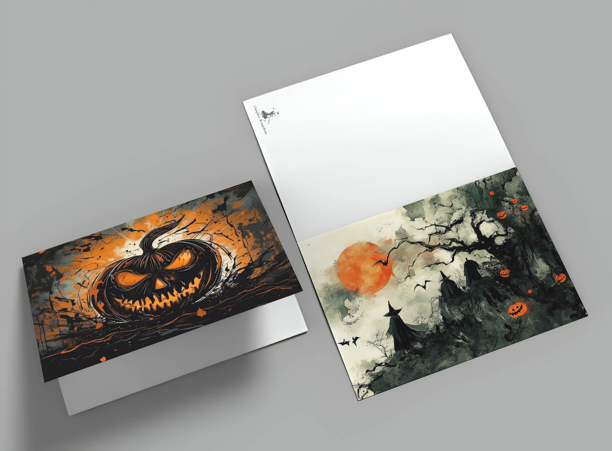 Halloween Karten Set – 12 kunstvolle Grußkarten | Deko Geschenk | Postkarte Klappkarte