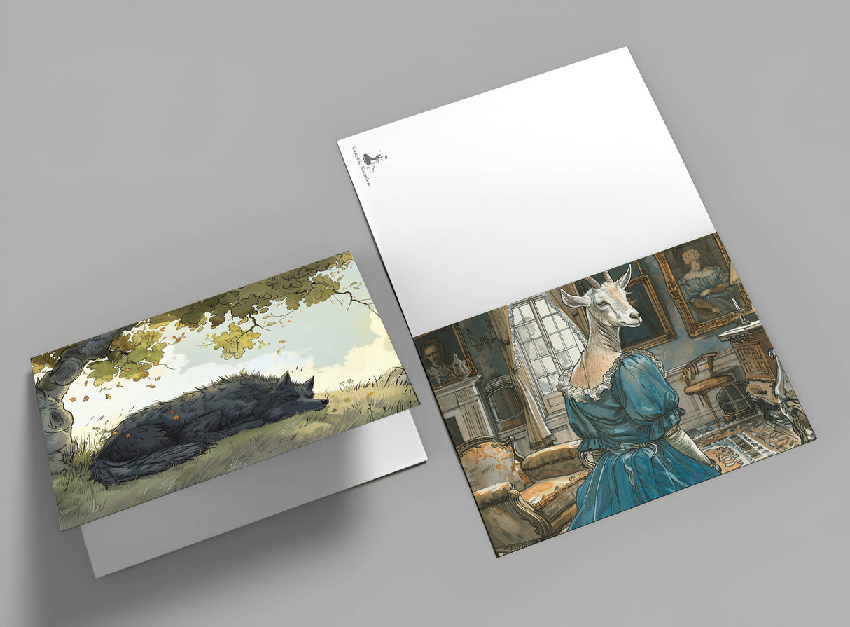 Der Wolf und die sieben jungen Geißlein Karten Set A6 (15 Cards) Illustriertes Märchen I von den Brüdern Grimm im Original I Vintage Karten