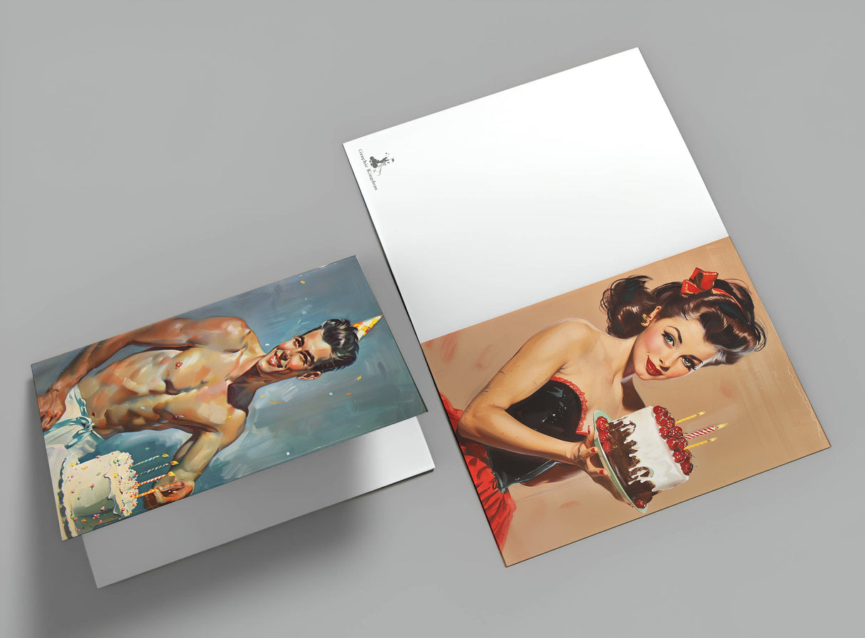 Vintage 60 Style Geburtstagskarten - Grußkarten Set (10 Karten) | Acryl Look im 60s Style | Postkarte oder Klappkarte | Acyrlmalerei (Kopie)