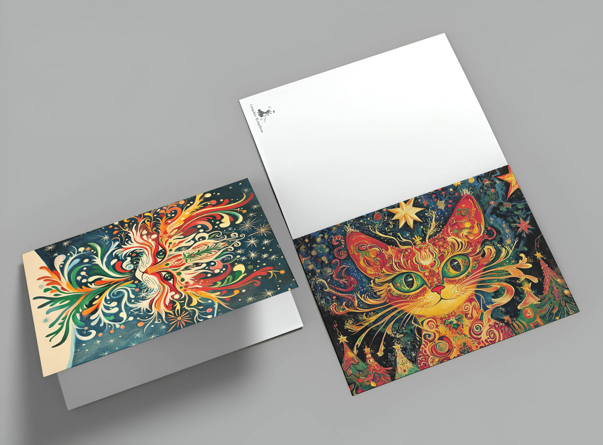 Weihnachtskarten Set Katzen | 12 festliche Karten mit Katzenmotiven | A6 Postkarten oder Klappkarten | Bunte Weihnachtsgrüße für Katzenfans