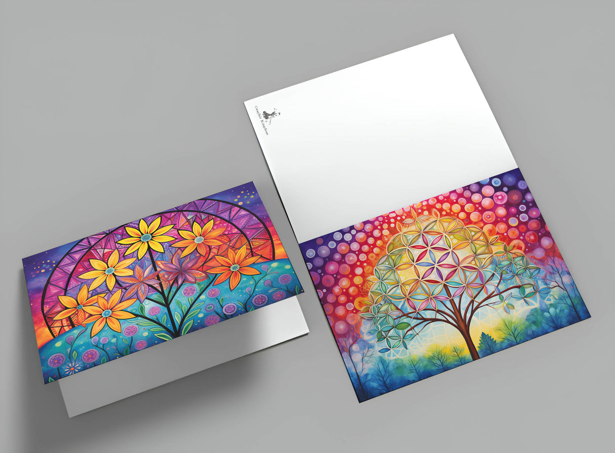Colorful Flower of Life Card Set (10 cards) | Flower of Life | Poison | Wall Decoration | Image Deco Spiritual | decoration