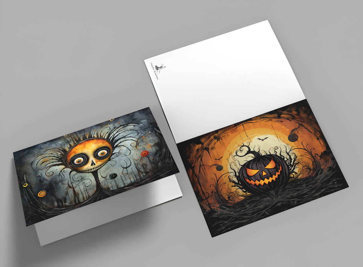 Halloween Grußkarten Set V2 (10 Karten) | Kunstvolle Halloween Karten